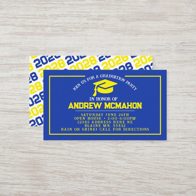 Blue Yellow Graduation Mini Graduation Invites (Blue & Yellow Mini Graduation Invitations for friends, classmates, teammates or announcement inserts)