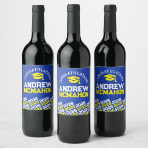 Blue & Yellow Graduation Personalised Wine Label