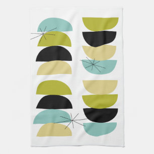 Blue Yellow Green Black Geometric Scandinavian Tea Towel