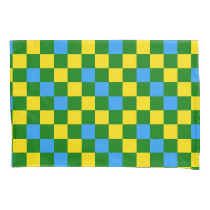 Blue Yellow Green Checkered Pattern Design  Pillowcase