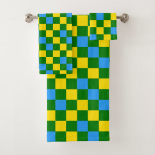 Blue Yellow Green Chequered Pattern Design Bath Towel Set