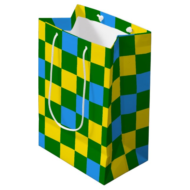 Blue Yellow Green Chequered Pattern Design  Medium Gift Bag (Front Angled)