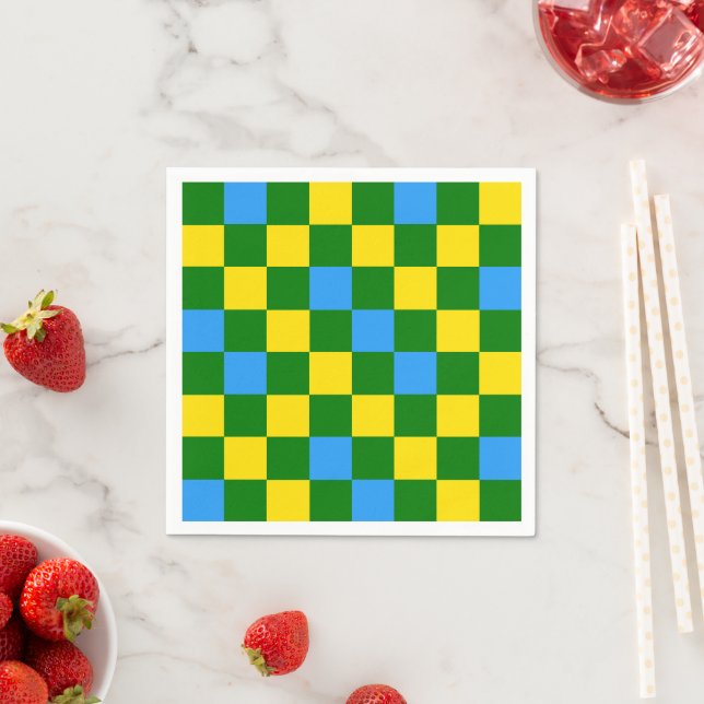 Blue Yellow Green Chequered Pattern Design  Napkin (Insitu)