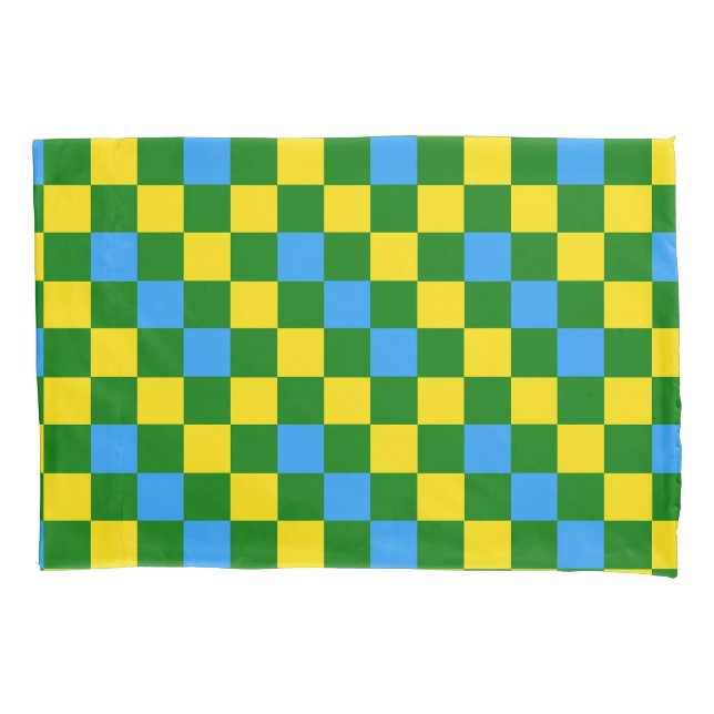 Blue Yellow Green Chequered Pattern Design  Pillowcase (Front)