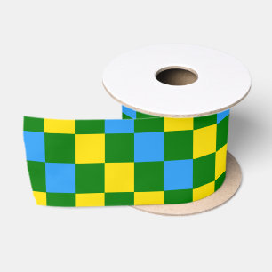 Blue Yellow Green Chequered Pattern Design  Satin Ribbon