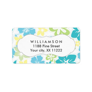 blue yellow green hibiscus hawaiian tropical favou label