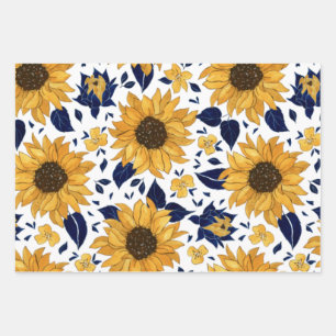 Blue Yellow Green Orange Flower Pattern  Wrapping Paper Sheet