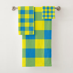 Blue Yellow Green Plaid Chequered Pattern Bath Towel Set