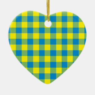 Blue Yellow Green Plaid Chequered Pattern Ceramic Ornament