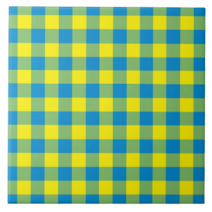 Blue Yellow Green Plaid Chequered Pattern Ceramic Tile