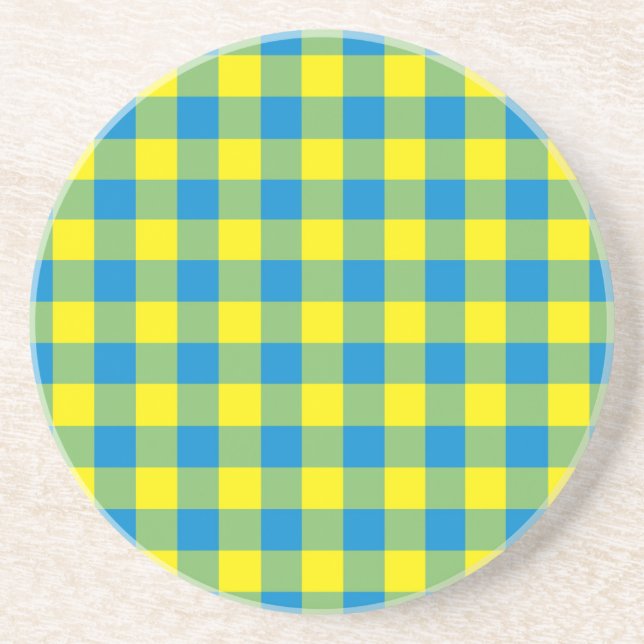 Blue Yellow Green Plaid Chequered Pattern Coaster (Front)