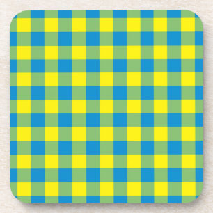 Blue Yellow Green Plaid Chequered Pattern Coaster
