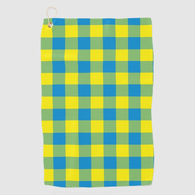 Blue Yellow Green Plaid Chequered Pattern Golf Towel (Front)