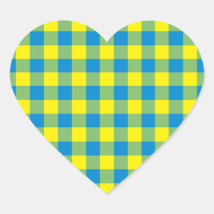 Blue Yellow Green Plaid Chequered Pattern Heart Sticker