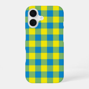 Blue Yellow Green Plaid Chequered Pattern iPhone 16 Case