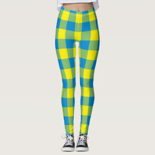 Blue Yellow Green Plaid Chequered Pattern Leggings