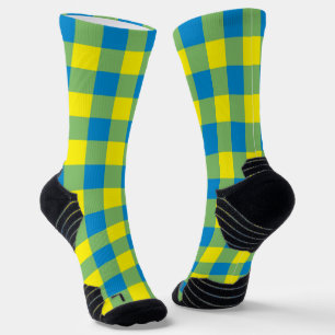 Blue Yellow Green Plaid Chequered Pattern Socks