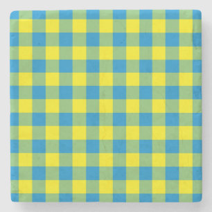 Blue Yellow Green Plaid Chequered Pattern Stone Coaster