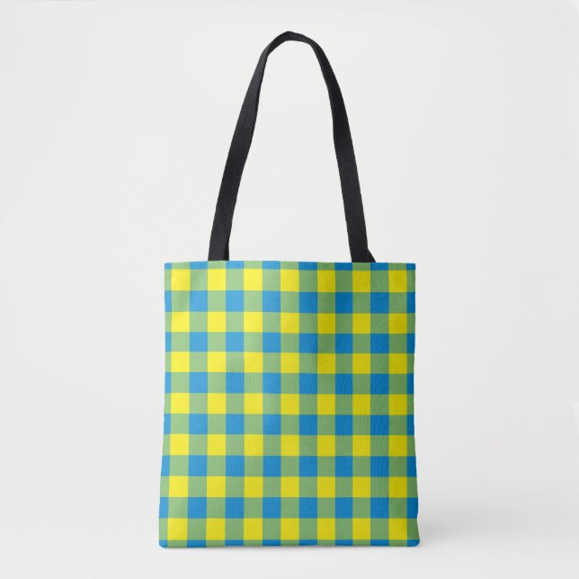 Blue Yellow Green Plaid Chequered Pattern Tote Bag (Front)