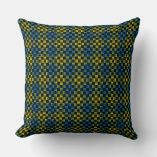 Blue Yellow Green Plaid Chequered Weave Pattern Cushion