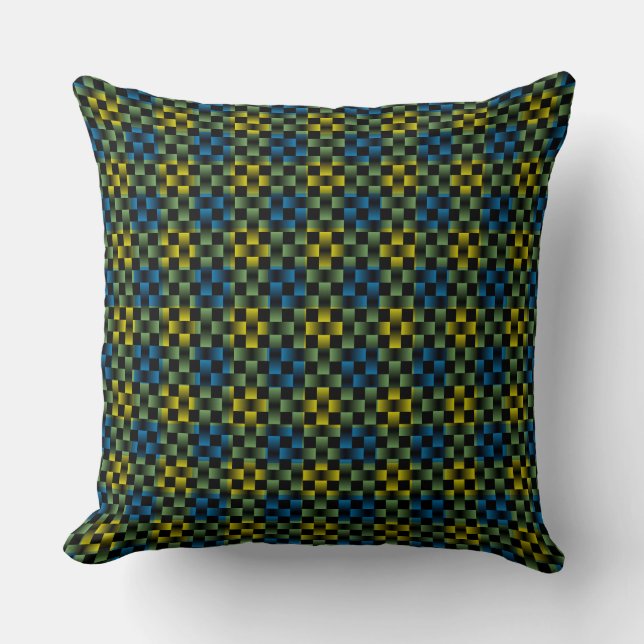 Blue Yellow Green Plaid Chequered Weave Pattern Cushion (Front)