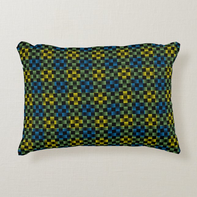 Blue Yellow Green Plaid Chequered Weave Pattern Decorative Cushion (Front)