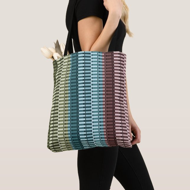 Blue Yellow Green Red Stylish Modern Chic Pattern Tote Bag (Close Up)