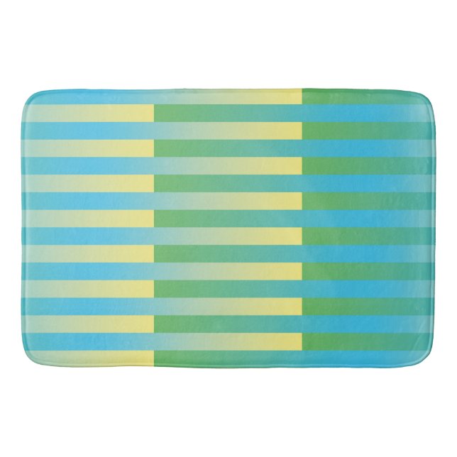 Blue Yellow Green Striped Pattern Bath Mat (Front)