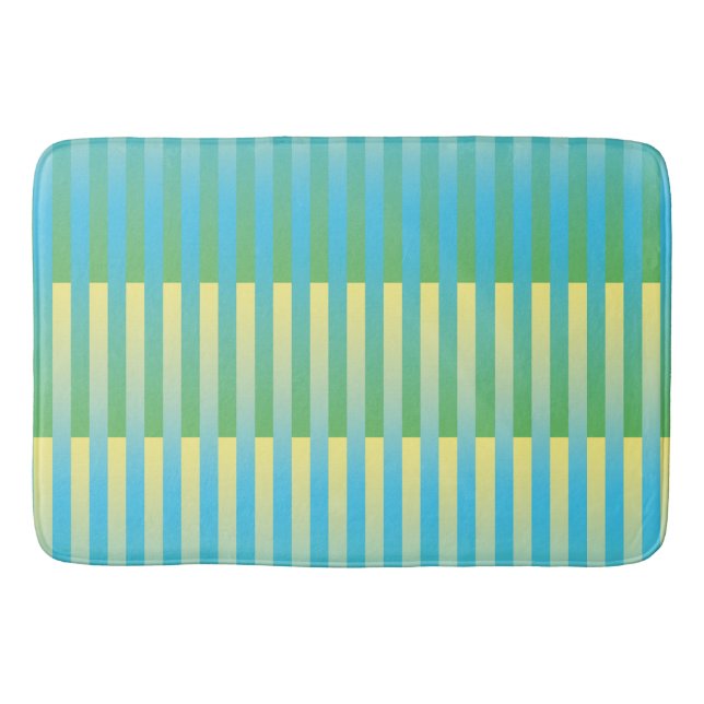 Blue Yellow Green Striped Pattern Bath Mat (Front)