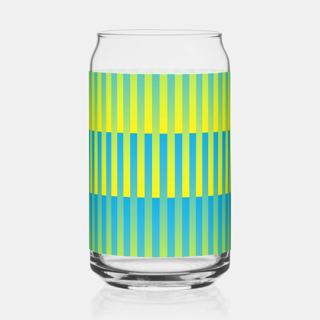 Blue Yellow Green Striped Pattern Can Glass (Front)