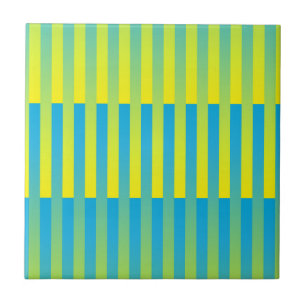 Blue Yellow Green Striped Pattern Ceramic Tile