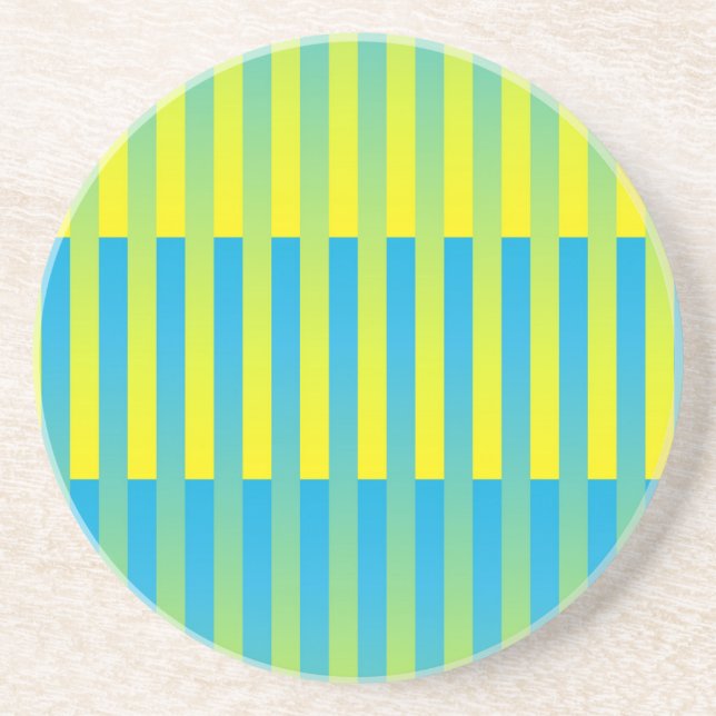 Blue Yellow Green Striped Pattern Coaster (Front)