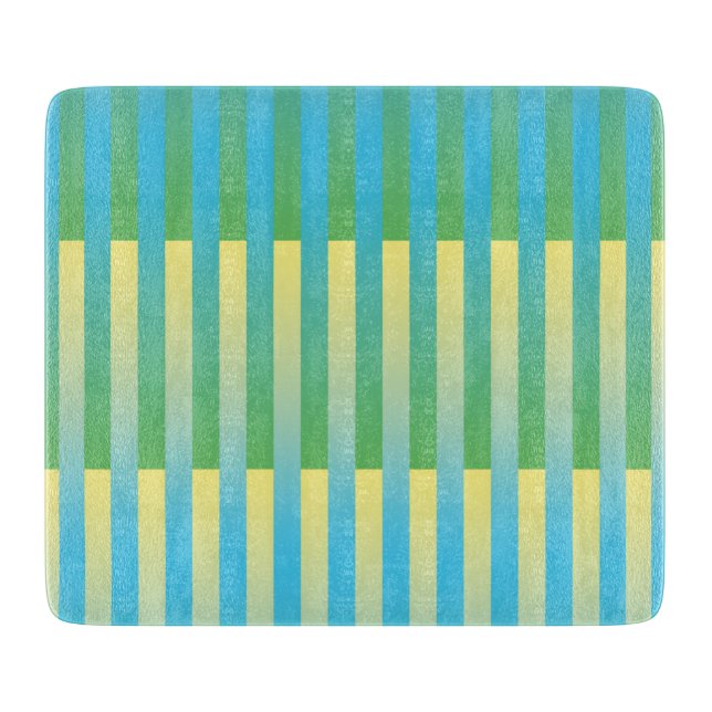 Blue Yellow Green Striped Pattern Cutting Board (Front)