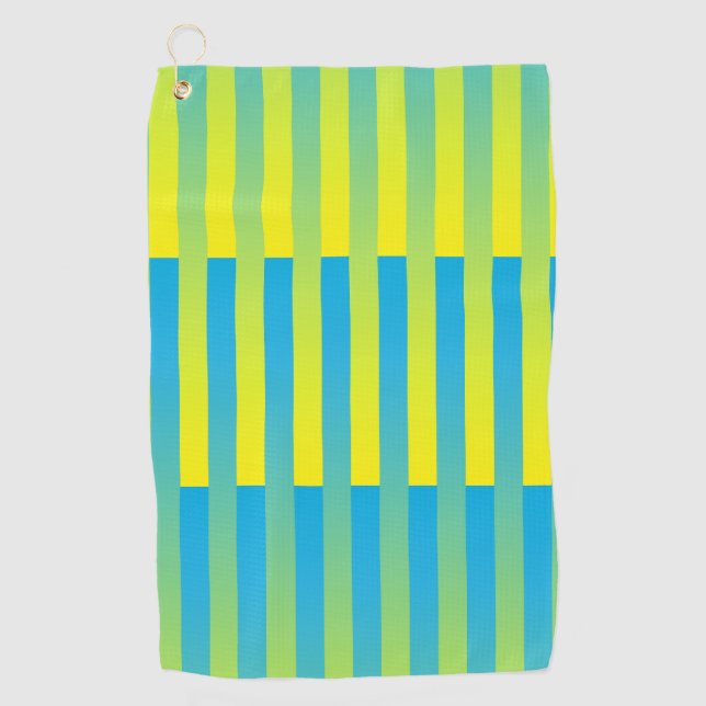 Blue Yellow Green Striped Pattern Golf Towel (Front)