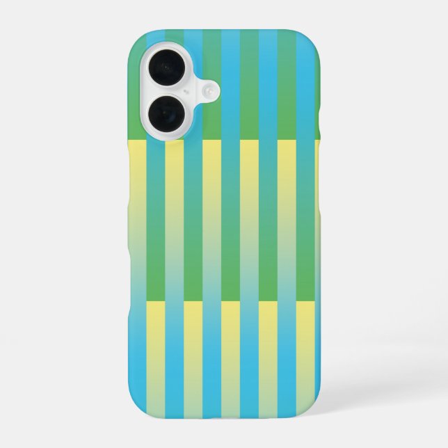 Blue Yellow Green Striped Pattern iPhone 16 Case (Back)