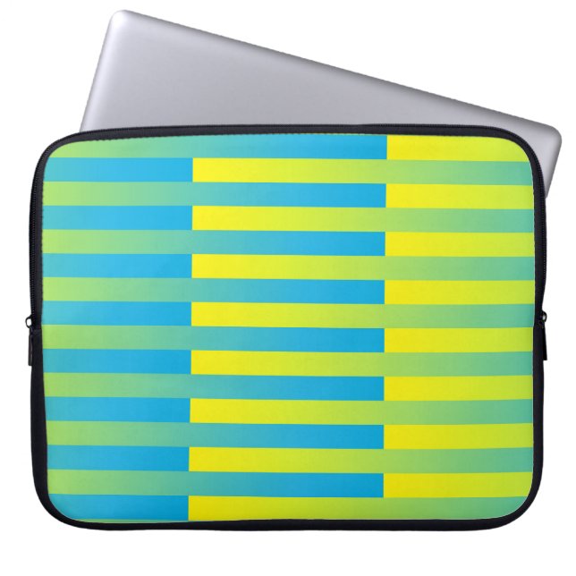 Blue Yellow Green Striped Pattern Laptop Sleeve (Front)