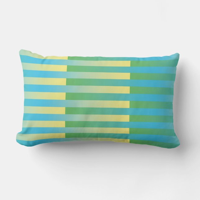Blue Yellow Green Striped Pattern Lumbar Cushion (Front)