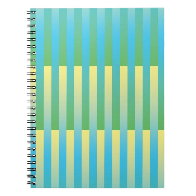 Blue Yellow Green Striped Pattern Notebook (Front)