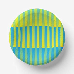 Blue Yellow Green Striped Pattern Paper Plate