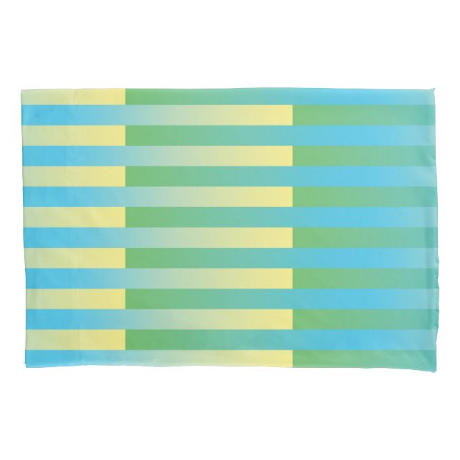 Blue Yellow Green Striped Pattern Pillowcase (Front)