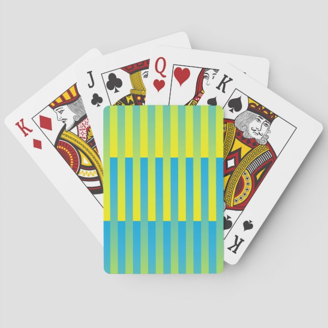 Blue Yellow Green Striped Pattern Playing Cards (Back)