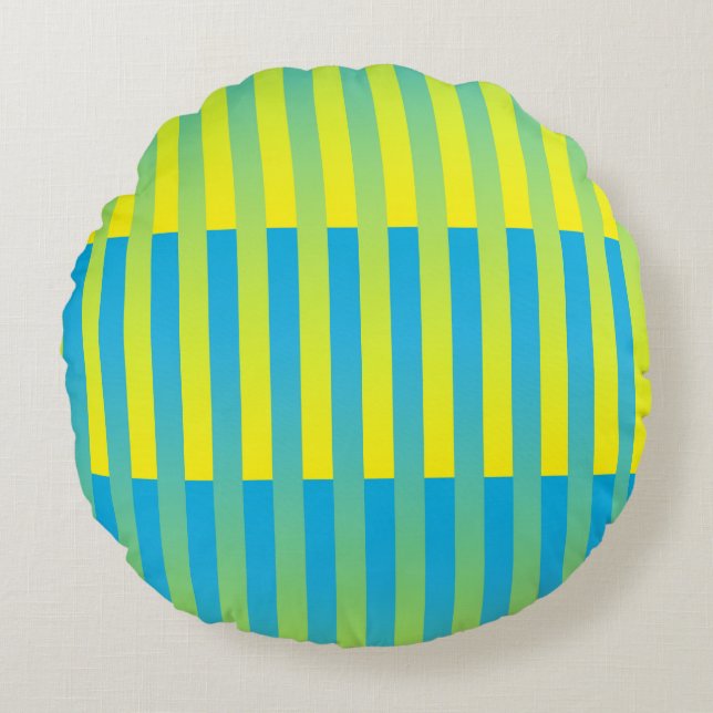 Blue Yellow Green Striped Pattern Round Cushion (Front)