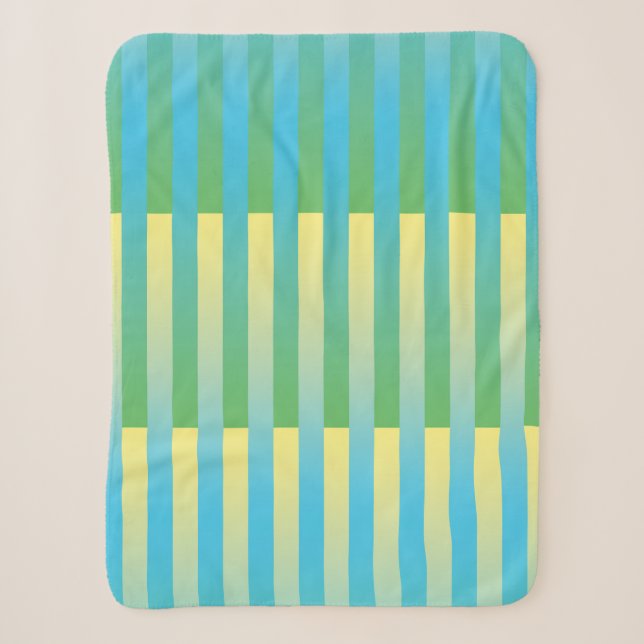 Blue Yellow Green Striped Pattern Sherpa Blanket (Front)
