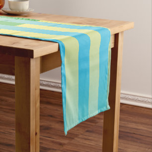 Blue Yellow Green Striped Pattern Short Table Runner