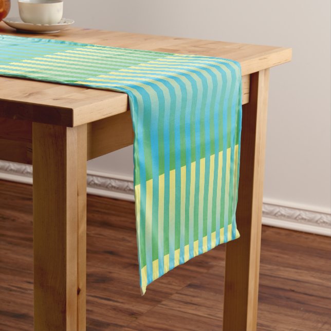 Blue Yellow Green Striped Pattern  Short Table Runner (In Situ)