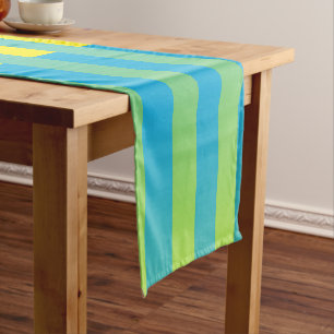 Blue Yellow Green Striped Pattern Short Table Runner