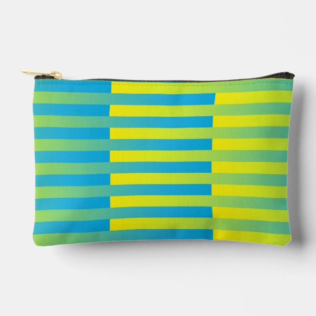 Blue Yellow Green Striped Pattern Small Accessory Pouch (Front)