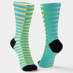 Blue Yellow Green Striped Pattern Socks