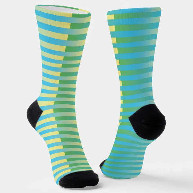 Blue Yellow Green Striped Pattern Socks (Angled)