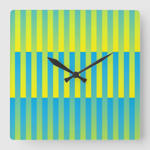 Blue Yellow Green Striped Pattern Square Wall Clock